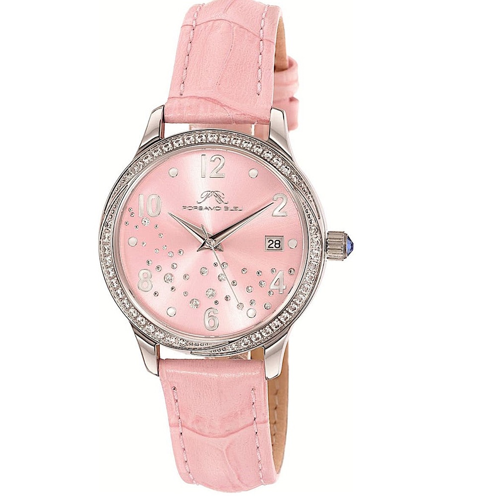 Porsamo Bleu Women’s Ruby Pink Embossed Leather Crystal Embellished 34mm Watch